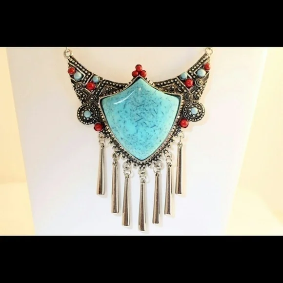 Turquoise Statement Necklace and Earrings Set - Picture 2 of 3